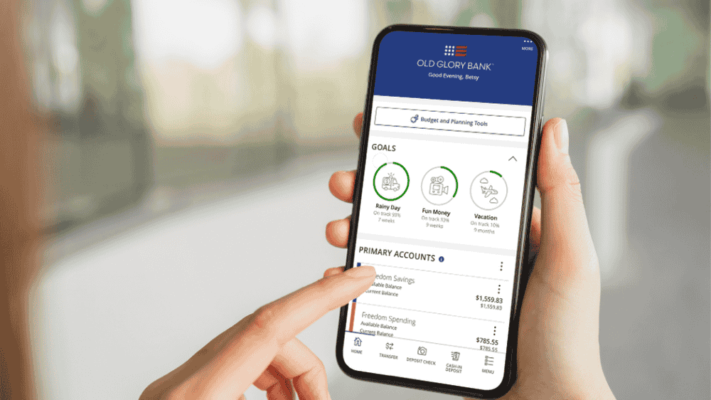 Woman using Old Glory Bank App