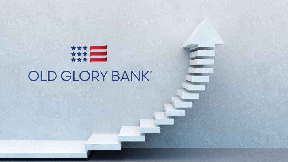 Arrow graphic with Old Glory Bank logo 