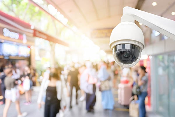 Surveillance camera in a shopping area